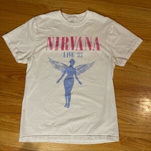 NIRVANA Women’s Tee - White with Pink and Blue